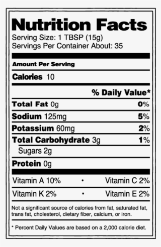 Ketchup Gallon Jug Nutritionals - Nutrition Facts