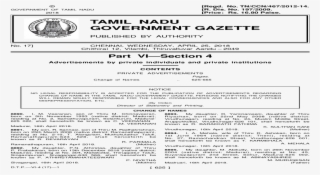 Tamil Nadu Government Madeshwar Prasad, Born On 13th - Tamilnadu Government Gazette 2003 Pdf Part Vi Section