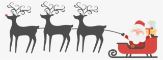 Happy Santa, Sleigh And Reindeer - Reindeer Sleigh Clipart