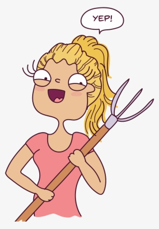 Girl Holding Pitchfork - Cartoon