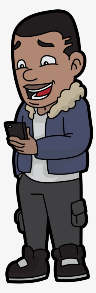 Black Guy Cartoon Using A Smartphone - Cool Black Guy Cartoon