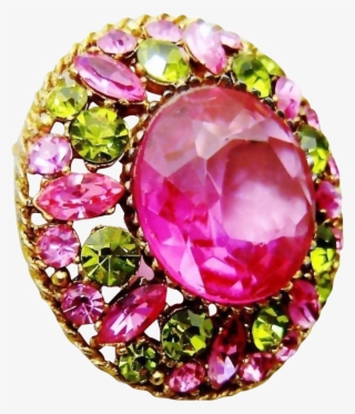 Vintage Regency Pink Green Rhinestone Brooch - Diamond