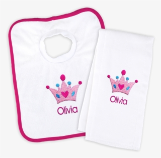 Personalized Bib And Burp Cloth Set With Crown - Paper Bag