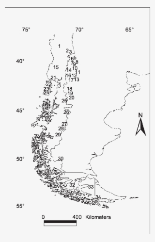 Map Depicting The 34 Studied Populations Of Embothrium - Diagram