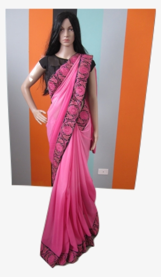 Bollywood Inspired Pink Shaded Saree W/ Black Sequins - Photo Shoot