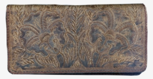 Distressed Hand Tooled Bison Leather Pull Up Checkbook - Wallet