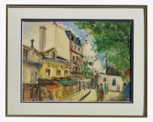 French Mid 1950's Paris Montmartre Street Scene Ink - French Street Scene Painting 1929