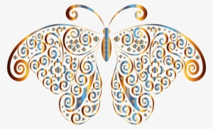 Prismatic Floral Flourish Butterfly Silhouette 5 No - Butterfly Silhouette Png