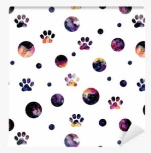 Seamless Pattern Of Watercolor Circles And Cat's Footprints - Watercolor Painting