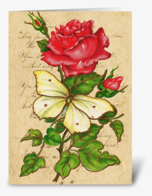 Vintage Rose & Butterfly Greeting Card - Rosen-und Schmetterlings-anmerkung Karte