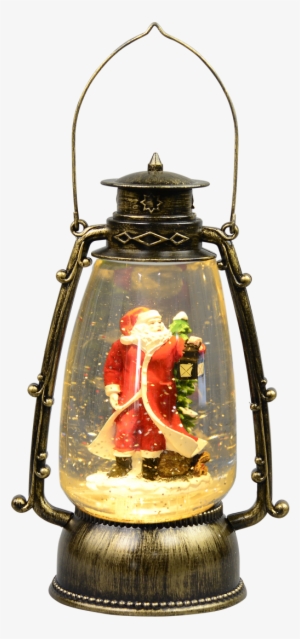 Santa In Antique Look Hurricane Lantern Snow Globe - Christmas Day