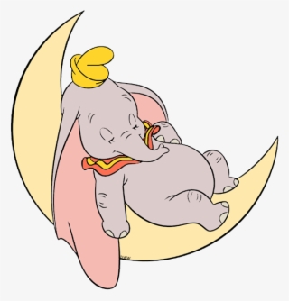 Fats Dumbo Sleeping On A Crescent Moon - Cartoon