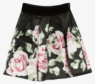 Black Floral Satin Skirt - Miniskirt