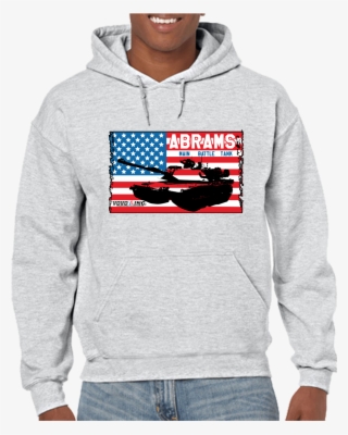 Usa M-1 Abrams Tank Flag Hoodie Hooded Pullover Sweatshirt - Gildan Ash Grey Hoodie