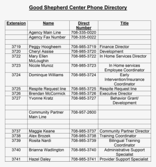 Good Shepherd Center Directory - Number