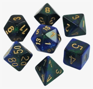 Gemini Polyhedral Blue Green Gold X7 - Chessex Blue Green Gemini