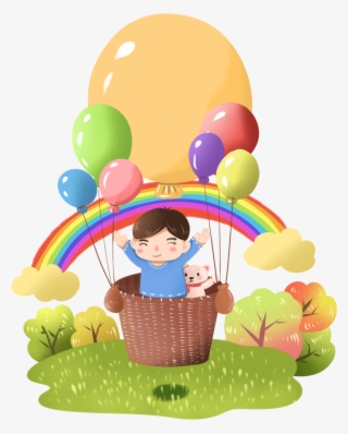Niños Jugando Globo Aerostático Otoño Ilustración Creativa - Illustration
