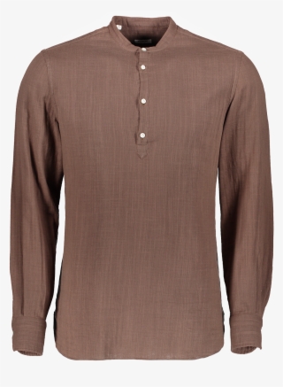 Long Sleeve Band Collar Woven Brown - Long-sleeved T-shirt