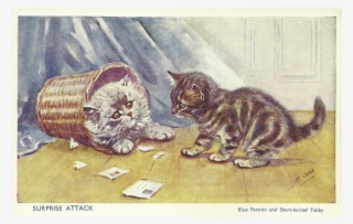 Mabel Gear Vintage Postcard Of Blue Persian And Tabby - Tabby Cat