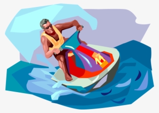 Vector Illustration Of Personal Watercraft Water Sports - Sea Doo Cartoon