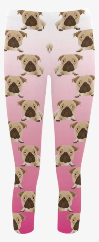 Cute Pugs On Pink Gradient Background Capri Legging - Pajamas