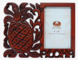 Pineapple Aloha Craved Wood Frame 4" - Hawaiian Glass Photo Frame Honu Or Turtle Fern 4 X