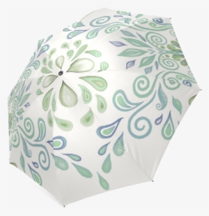 Blue And Green Watercolor Design Foldable Umbrella - Umbrella