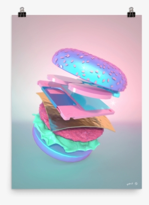"burger With Floppy Disk" Art Print By Pastelae - Vaporwave Burger