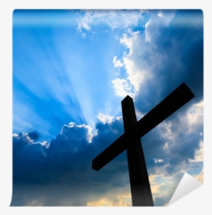 cross silhouette and the holy blue sky wall mural • - cross in blue sky