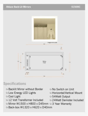 Ablaze Backlit Mirrors S Range S1500c W1500 X H800 - Cabinetry