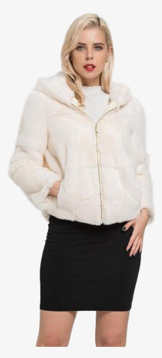 Rex Rabbit Fur Coat In Natural White - Pencil Skirt