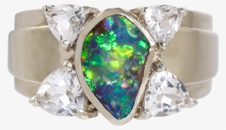 Boulder Opal & White Topaz Cluster Ring