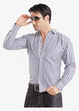 Free Png White & Cyan Strip Long Dress Shirt Png Images - Garments Men Model Png