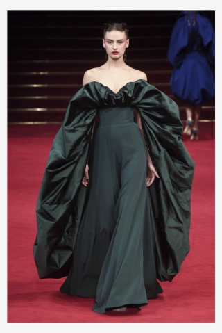 Bloused Bustier Dress In Emerald Green Duchesse Satin - Haute Couture