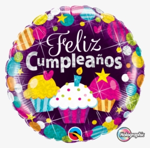 Globo Metalizado 18″ Feliz Cumpleaños Cupcakes Holografico - Feliz Cumpleaños Marbelly