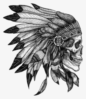Skull Native Americannative Indian Feather Draw Tattoo - Indian Chief Tattoo