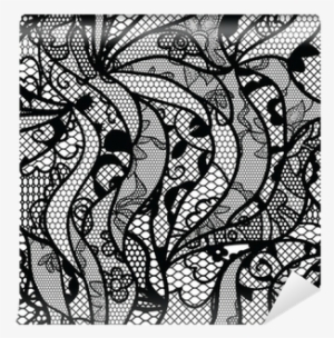 Black Lace Vector Fabric Seamless Pattern With Lines - Textile