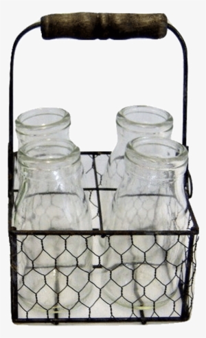 Zinc Chicken Wire Basket With 4 Jars - Water Bottle