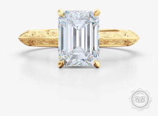 Signature Solitaire Engagement Ring Featuring An Emerald - Yellow Gold Emerald Cut Engagement Rings On Hand